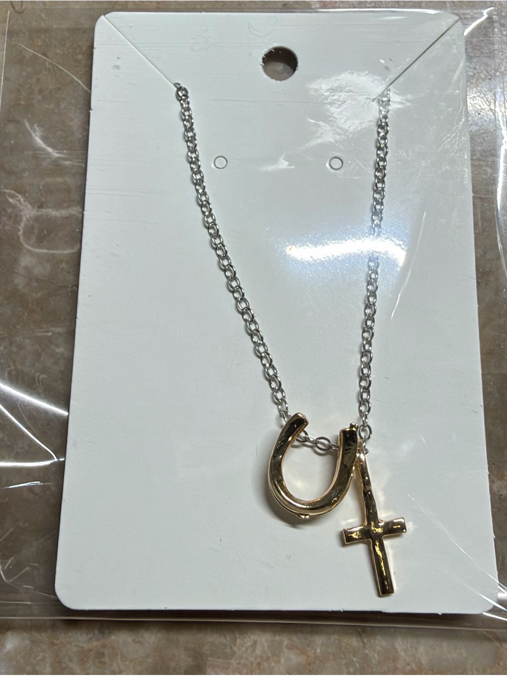 Gold Horseshoe and Cross Pendant - bracelet Women's Jewelry